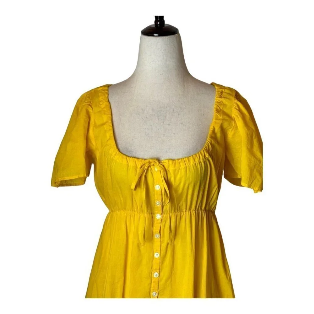 J Crew Dress Women XXS Yellow NWT Cotton Voile Tiered Button Front Beach‎ Boho